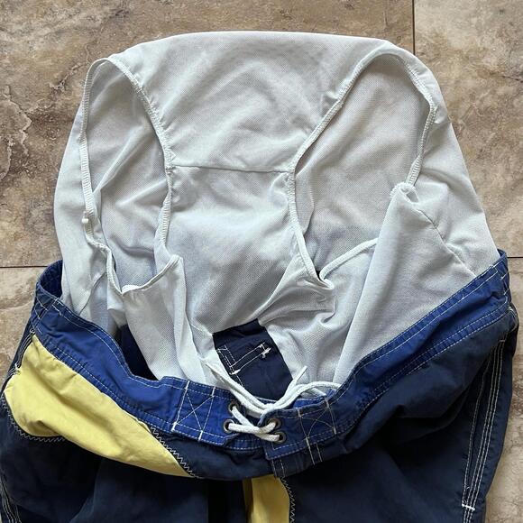 Polo Ralph Lauren Navy Blue Yellow Swimsuit Trunks Nautical Anchor Crest Sz L - Picture 9 of 10